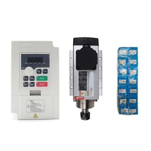 TIEOAXFT 2,2 KW ER20 Hochgeschwindigkeits-Spindelmotor mit quadratischer luftgekühlter Kühlung, CNC-Frässatz for die Holzbearbeitung + Wechselrichter VFD(Kit 2) von TIEOAXFT