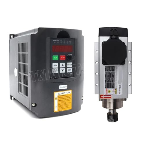 TIEOAXFT 2,2 KW ER20 Hochgeschwindigkeits-Spindelmotor mit quadratischer luftgekühlter Kühlung, CNC-Frässatz for die Holzbearbeitung + Wechselrichter VFD(Kit 3) von TIEOAXFT