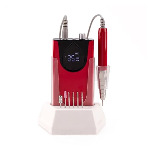 TIEOAXFT Bürstenlose tragbare 35K Akku-Bohrmaschine Aluminiumlegierung Pro 35000 U/min Nagelschleifer Elektrischer Feilenbohrer Fräsen mit Sockel(Red) von TIEOAXFT