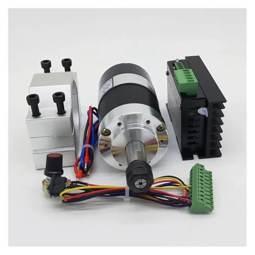 TIEOAXFT Luftgekühlte Spindel ER11/ER16 Spannzange 500W/300W Bürstenloser Spindelmotor Graviermaschine 48V Netzteil Treiber + 55mm Klemme(300W Set 3,ER11) von TIEOAXFT