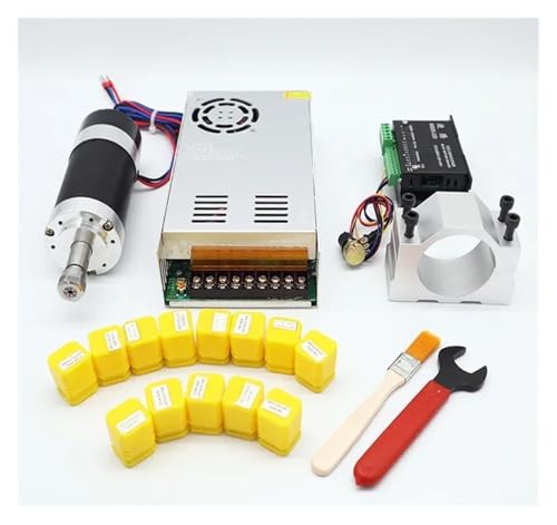 TIEOAXFT Luftgekühlte Spindel ER11/ER16 Spannzange 500W/300W Bürstenloser Spindelmotor Graviermaschine 48V Netzteil Treiber + 55mm Klemme(500W Set 7,ER11) von TIEOAXFT