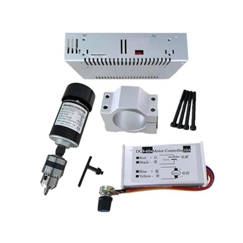 TIEOAXFT Luftgekühlter 0,2-kW-CNC-Spindelmotor, 200 W, 52-mm-Klemme, DC 24 V, Stromversorgungsregler, Impuls, DIY-CNC-Maschinenmotor, 10000 U/min, 280 mN.m(Chuck Spindle Kit) von TIEOAXFT