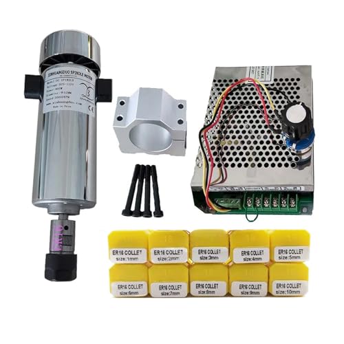 TIEOAXFT Luftgekühlter 0,8 kW DC110/V 20000 U/min CNC-Spindelmotor-Kit ER16/Spannfutter 800 W Spindelmotor + Drehzahlregler der Stromversorgung for Gravieren(Package 6 ER16) von TIEOAXFT