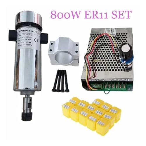 TIEOAXFT Luftgekühlter 0,8 kW DC110V 20000 U/min CNC-Spindelmotor-Kit ER11/Spannfutter 800 W Spindelmotor + Drehzahlregler der Stromversorgung for Gravieren(800W ER11 Set 4) von TIEOAXFT