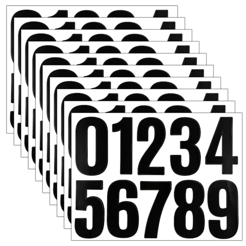 TIESOME 10 Blatt Zahlen Aufkleber, 10 cm Große Zahlen Sticker 0-9 Selbstklebendes Briefkasten Zahlenaufkleber Wetterfest Klebezahlen Reflektierende Vinyl Nummernaufkleber für Hausnummern(Schwarz) von TIESOME
