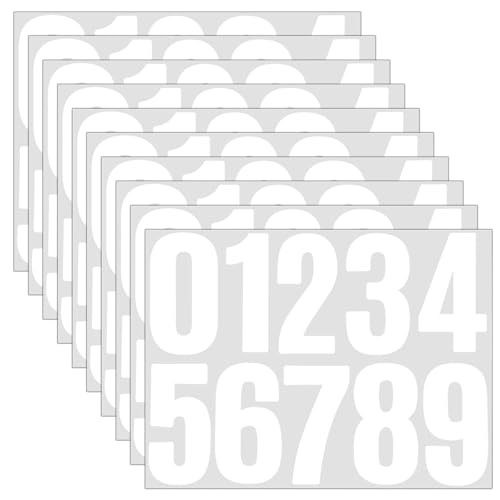 TIESOME 10 Blatt Zahlen Aufkleber, 10 cm Große Zahlen Sticker 0-9 Selbstklebendes Briefkasten Zahlenaufkleber Wetterfest Klebezahlen Reflektierende Vinyl Nummernaufkleber für Hausnummern(Weiß) von TIESOME