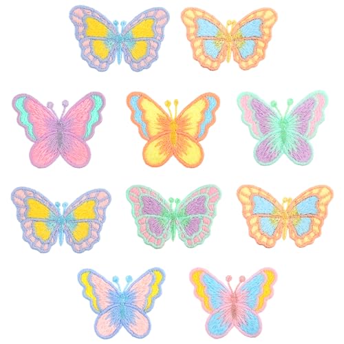 TIESOME 10 Stück Aufnäher Mit Schmetterlingsstickerei, Sticker Spitze Aufnäher Patches Erwachsene Aufbügelflicken Bügelfreier Typ Ohne Kleber von TIESOME
