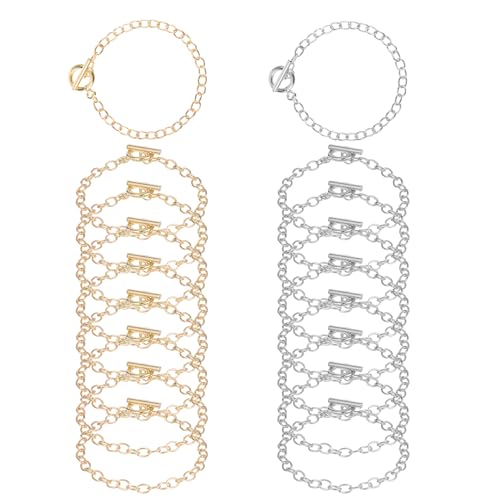 TIESOME 16 Stück Armbandketten zur Schmuckherstellung, Kettenarmbänder-Set mit OT-Schnalle, Kettenarmband für Männer und Frauen, DIY-Schmuck-Armbänder (Gold und Silber) von TIESOME