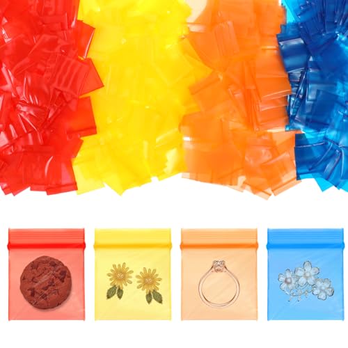 TIESOME 200 Stück Mini Druckverschlussbeutel, 25x30mm Kleine Tüten mit Verschluss Druckverschlussbeutel Klein Wiederverschließbare(Rot, Blau, Orange, Gelb) von TIESOME