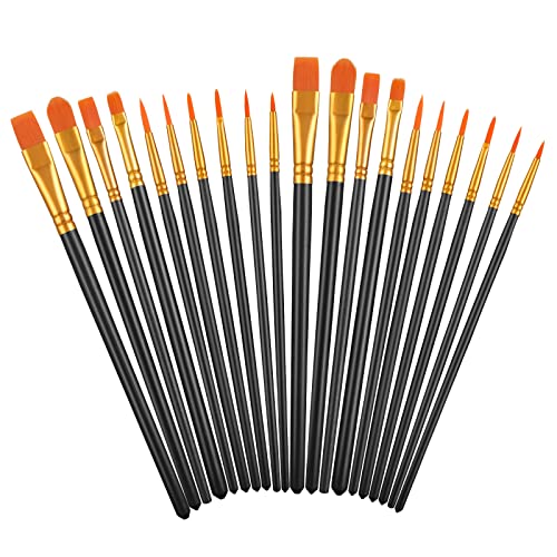 TIESOME 20 Stück Pinsel Set, Pinselset Acrylfarben Kleine Pinsel Set, 10 Verschiedene Größen für Künstler Erwachsene und Kinder Aquarell Stifte Modellbau Pinsel (Schwarz) von TIESOME