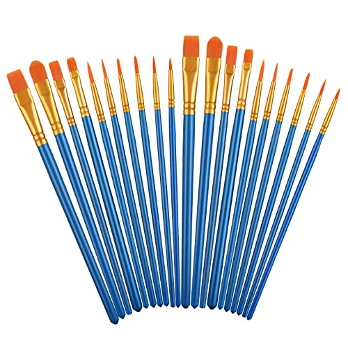 TIESOME 20 Stück Pinsel Set, Pinselset Acrylfarben Kleine Pinsel Set, 10 Verschiedene Größen für Künstler Erwachsene und Kinder Aquarell Stifte Modellbau Pinsel (Blau) von TIESOME