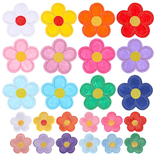 TIESOME 24 Stück Aufnähern Gänseblümchen Aufnäher Flicken zum Aufbügeln in zwei Größen niedliche Sonnenblumen Stickerei Flicken florale Stickerei Applikation bunt DIY Reparaturflicken von TIESOME