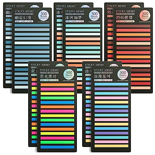 TIESOME 3000Pcs Haftnotizen Pastell, Transparente klebrige lange Seitenmarkierungen Morandi Index-Tabs durchsichtige Textmarker-Streifen Flaggen-Aufkleber Buch-Tabs zum Kommentieren(3000 Stück Farbe) von TIESOME