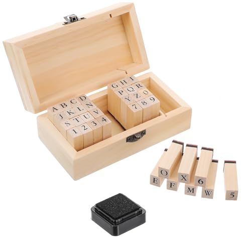 TIESOME 36 Stück Stempel Buchstaben Set, Buchstaben Stempel mit Stempelkissen Holzstempel für Scrapbooking Kunst Handwerk Kartenherstellung von TIESOME