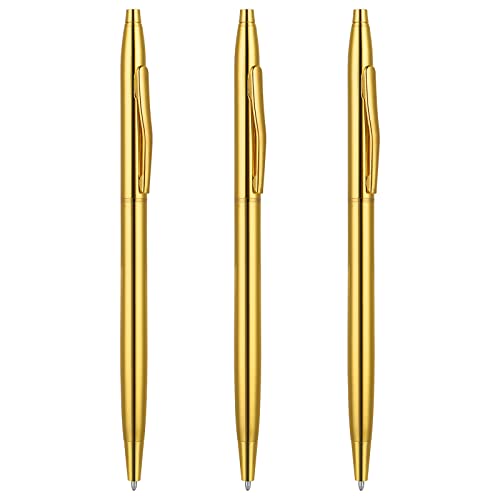 TIESOME 3Pack Slim Kugelschreiber Schwarze Tinte Mittlere Spitze 0,5 mm Schreibstift Metallischer Einziehbarer Stift Tolles Geschenk für Hochzeit, Business, Büro, Studenten, Lehrer (Gold) von TIESOME