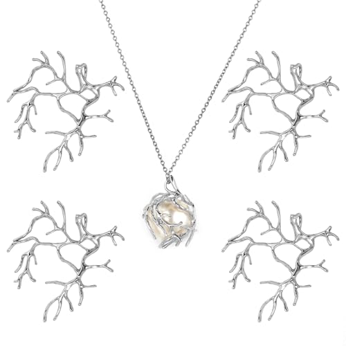 TIESOME 4 STK DIY Handgefertigten Rohlinge Prong Anhänger Einstellungen, Schmuck Rohlinge Claw Anhänger Tray, Metall Anhänger Charms für DIY Crafs Halskette Schmuck Machen (Silber) von TIESOME