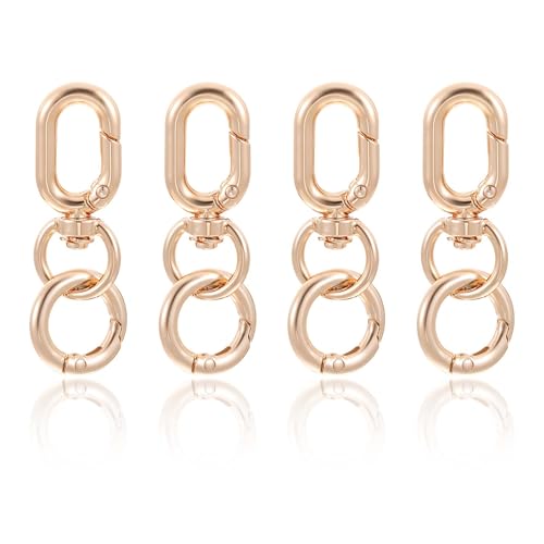 TIESOME 4 Stück Drehverschluss Clips Mit Doppelter Öffnung, Schlüsselanhänger Karabinerhaken Metall Drehfeder Karabinerhaken Für Heimwerkerarbeiten Schlüsselbänder Taschen(Gold) von TIESOME