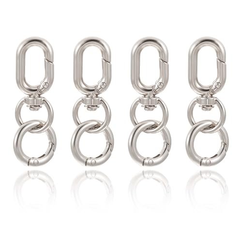 TIESOME 4 Stück Drehverschluss Clips Mit Doppelter Öffnung, Schlüsselanhänger Karabinerhaken Metall Drehfeder Karabinerhaken Für Heimwerkerarbeiten Schlüsselbänder Taschen(Silver) von TIESOME