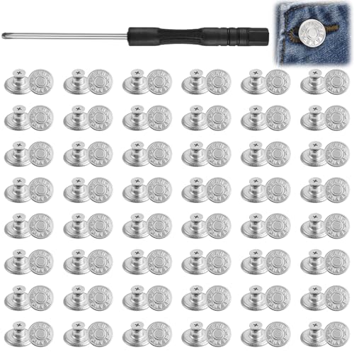 TIESOME 48 Stück Jeans knöpfe, 17 mm Knöpfe Hosen Enger Machen Jeans Knopf Ohne Nähen Jeansknopf für Jean Kleidung Hosen Taschen von TIESOME