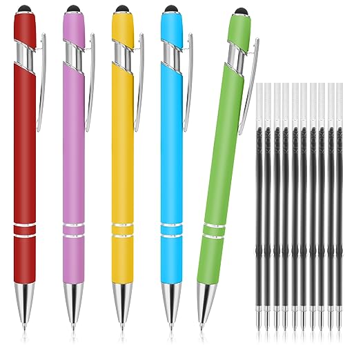 TIESOME 5 Stück Kugelschreiber mit Stylus-Spitze, einziehbare 2 in 1 Stylus Pens Stylischer Stift mit 10 Minen, Metall-Stylus-Stift für Touchscreens, 1,0 mm schwarze Tinte Kugelschreiber (Farbe) von TIESOME