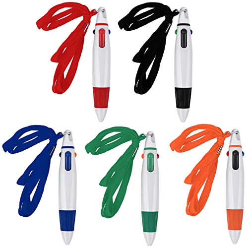 TIESOME 4 farben einziehbare Kugelschreiber mit Lanyard, 5 Stück 4-in-1 Shuttle Pens Kugelschreiber Stifte Multicolor Stifte Lanyard Stift für Büro Schule Supplies Studenten Geschenke Party Favors von TIESOME