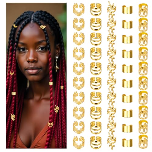 TIESOME 50 Stück Dreadlocks Schmuck,haarperlen zum klipsen Braids Schmuck goldener haarschmuck für Zöpfe Haarperlen für Dreadlocks hair beads haarschmuck für Festival haarschmuck (Gold) von TIESOME