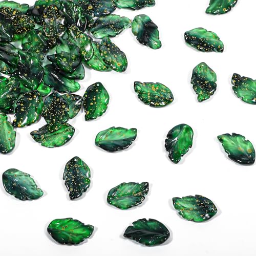 TIESOME 50 Stück grüne Glasperlen, Kristallblatt-Anhänger, durchscheinende tschechische Glasperlen für DIY-Schmuckherstellung, Handwerk, Armbänder, Halsketten, Schlüsselanhänger, Windspiele von TIESOME