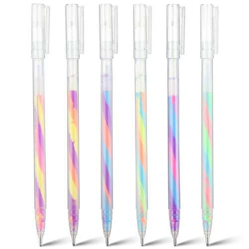 TIESOME 6 Stück Regenbogen Gelschreiber, 1.2mm Glitzerstifte Gel rotierendem Farbverlauf Kawaii-Kugelschreiber-Set Neon Gelstifte zum Schreiben Zeichnen Journaling Kritzeln Scrapbooking Skizzieren von TIESOME