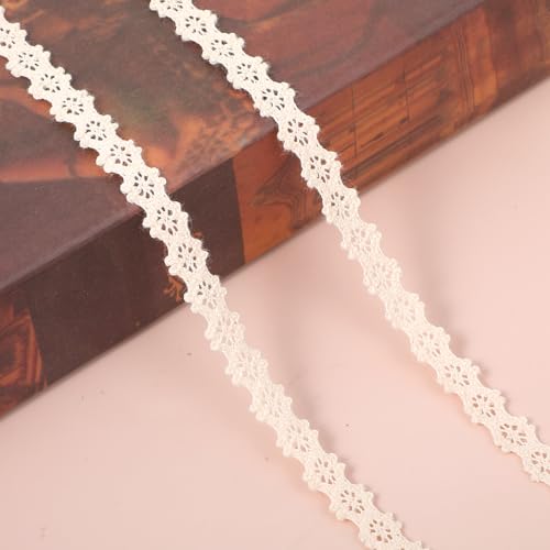 TIESOME 9 Meter Vintage Spitzenband, 1 cm Breit Beige Baumwolle Dekoband Zierband Spitzenstoff Spitzenborte Spitzenblumen für DIY Nähen Handwerk Hochzeit Deko Scrapbooking von TIESOME