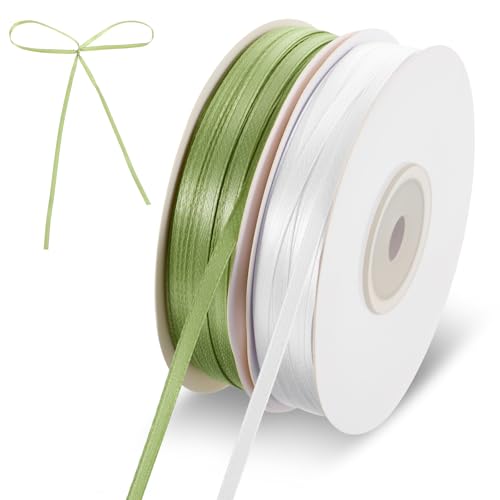 TIESOME 91 m Schleifenband Grün und 91 m Satinband Weiß, 3 mm Grün Satinband Geschenkband Band Eukalyptus Dekoband Geschenkband zum Basteln für Basteln Geschenkverpackung Geburtstag Hochzeit Deko TIESOME 91 m Schleifenband Grün und 91 m Satinband Weiß, 3 mm Grün Satinband Geschenkband Band Eukalyptus Dekoband Geschenkband zum Basteln für Basteln Geschenkverpackung Geburtstag Hochzeit Deko von TIESOME