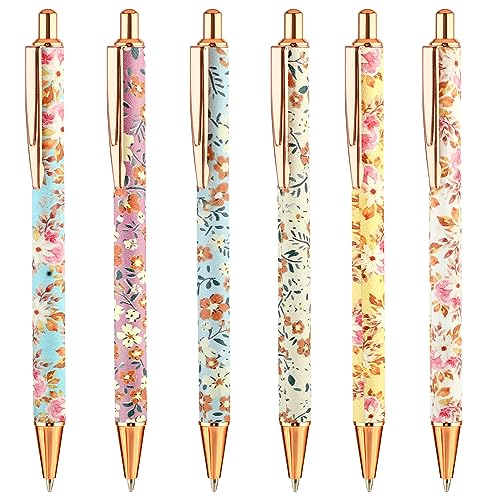 TIESOME Aesthetic Kugelschreiber, 6 Stück 1 mm Einziehbarer Blumen Kugelschreiber Gel Kugelschreiber mit schwarzer Tinte hübsche Stifte Glatte Schreibstifte Gelstift für Kollegen Bürogeschenke (B) von TIESOME