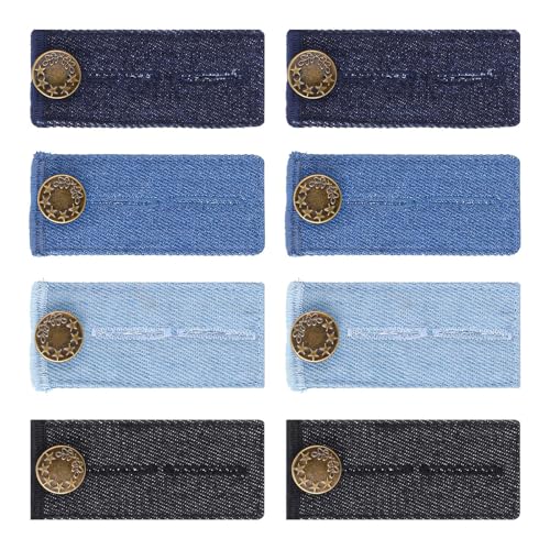 TIESOME Denim-Jeans-Taillenknopf-Verlängerung, verstellbare Hosenbundverlängerung mit Metallknopf, für Hosen, Damen und Herren, 8 Stück von TIESOME