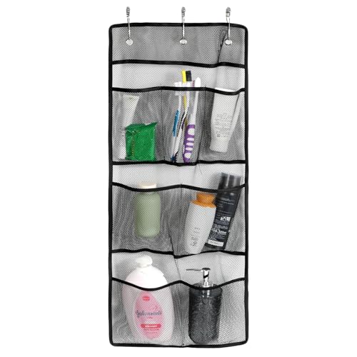 TIESOME Dusch-Caddy aus Netzstoff zum Aufhängen mit Edelstahl-Haken, 6 Taschen, Badezimmer-Aufbewahrung für Kreuzfahrt, Wohnmobil, Reisen, über Türhaken, Schwarz TIESOME Dusch-Caddy aus Netzstoff zum Aufhängen mit Edelstahl-Haken, 6 Taschen, Badezimmer-Aufbewahrung für Kreuzfahrt, Wohnmobil, Reisen, über Türhaken, Schwarz von TIESOME