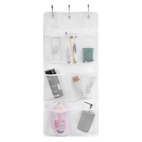 TIESOME Dusch-Caddy aus Netzstoff zum Aufhängen mit Edelstahl-Haken, 6 Taschen, Badezimmer-Aufbewahrung für Kreuzfahrt, Wohnmobil, Reisen, über Türhaken, Weiß von TIESOME