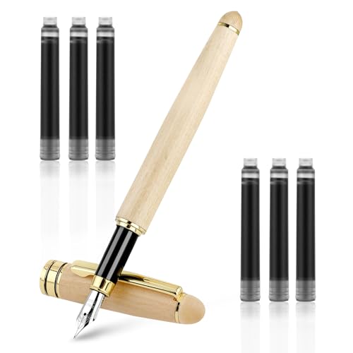 TIESOME Füllfederhalter Set, Füllfederhalter aus Holz mit 6 Stück 2 6 mm Tintenpatronen Luxuriöser Füllfederhalter Mit 0.5mm Feiner Spitze für Geschenketui Journaling Kalligraphie von TIESOME