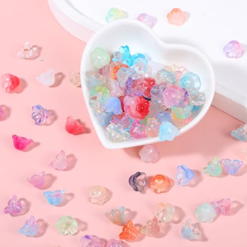 TIESOME Glasperlen in Glockenblumen-Form, gemischte Farben, Trompetenblumen-Schmuckperlen, Charm-Farbverlauf, transparent, niedliche Perlen für Bastelarbeiten, Armbänder, Ohrringe, Halsketten TIESOME Glasperlen in Glockenblumen-Form, gemischte Farben, Trompetenblumen-Schmuckperlen, Charm-Farbverlauf, transparent, niedliche Perlen für Bastelarbeiten, Armbänder, Ohrringe, Halsketten von TIESOME