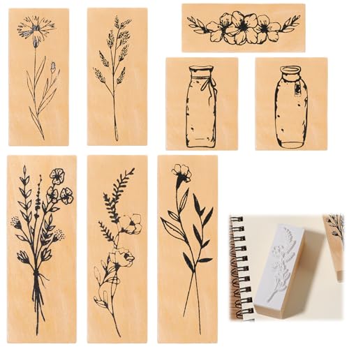 TIESOME 8 Stück Blumen Natürliche Pflanze Stempel, Stempel Blumen Holzstempel Prägestempel zum Basteln Geschenkanhänger, DIY Fotoalben, Sammelalben(Stil A) von TIESOME