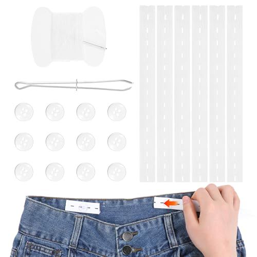 TIESOME Hosen-Taillenspanner, 6 PCS elastische verstellbare Bundverlängerer mit 12 Knöpfen Nadeln und Faden Gürtel Einfädeln Werkzeug weiß Polyester Legierung Kinder Taille Versteller für Frauen Männe TIESOME Hosen-Taillenspanner, 6 PCS elastische verstellbare Bundverlängerer mit 12 Knöpfen Nadeln und Faden Gürtel Einfädeln Werkzeug weiß Polyester Legierung Kinder Taille Versteller für Frauen Männe von TIESOME