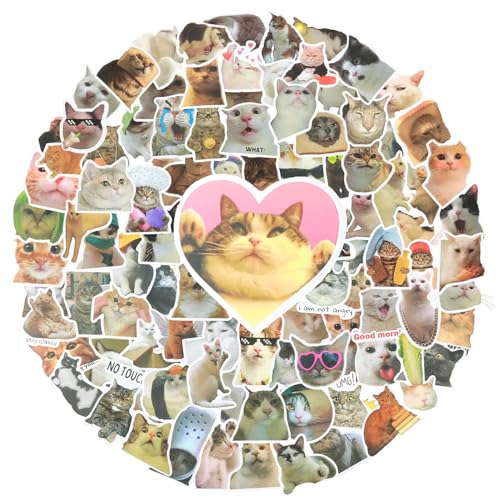 TIESOME Lustige Katzen Aufkleber, Kawaii Katzen Aufkleber wasserfest Wasserflaschen Aufkleber Vinyl ästhetische Kätzchen Aufkleber ästhetische Aufkleber für Katzenliebhaber (100 Stück, A) von TIESOME