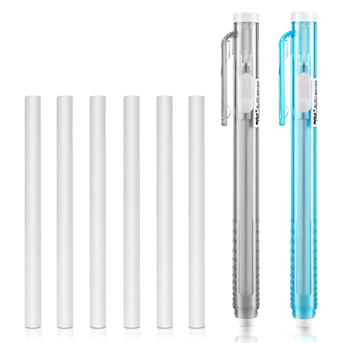 TIESOME Pen-Style Radiergummis, 2 Stück einziehbare mechanische Radiergummi-Stifte + 6 Stück Ersatz Radiergummi-Nachfüllungen Stick Radiergummis für Zeichnung Skizzieren Zeichnung Kunst(Blau Grau) von TIESOME
