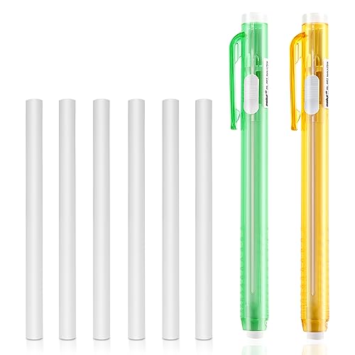 TIESOME Radiergummis in Stiftform, 2 Stück einziehbare mechanische Radierstifte mit 6 Stück Ersatz-Radiergummi-Nachfüllungen, Radiergummi, mechanischer Radiergummi, Klick-Stick-Radiergummi (Grün Gelb) von TIESOME