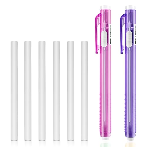 TIESOME Radiergummis in Stiftform, 2 Stück einziehbare mechanische Radierstifte mit 6 Stück Ersatz-Radiergummi-Nachfüllungen, Radiergummi, mechanischer Radiergummi, Klick-Stick-Radiergummi (Pink Lila) von TIESOME