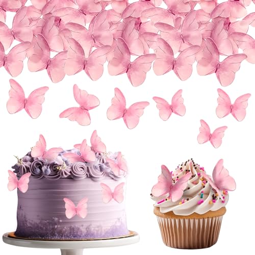 TIESOME Schmetterlinge Kuchen-Deckel, 48Stück Tortendeko Schmetterling,Schmetterlinge Torten Deko Torte Schmetterling Cupcake Topper für Geburtstagsfeiern Hochzeit Babyparty Jubiläum (rosa) von TIESOME