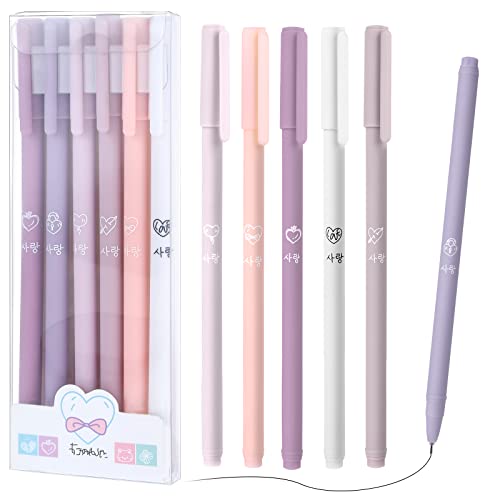 TIESOME Schwarzer Gel-Stift, 6 Pack schnell trocknende Tinte Kugelschreiber 0,5 mm feine Spitze Stift flüssige Tinte Rollerball Pen für Erwachsene Kinder schreiben Schule Büro Geschenkartikel (Lila) von TIESOME