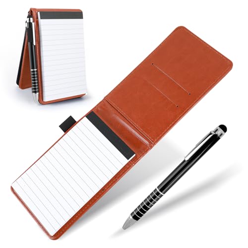 TIESOME Small Leather Notepad Holder with Pen, Pocket Notebook Holder Mini Notepad Memo Book Multifunctional Portable Replacement Notebook with Metal Pen for Offices Schools Restaurants(Brown) von TIESOME