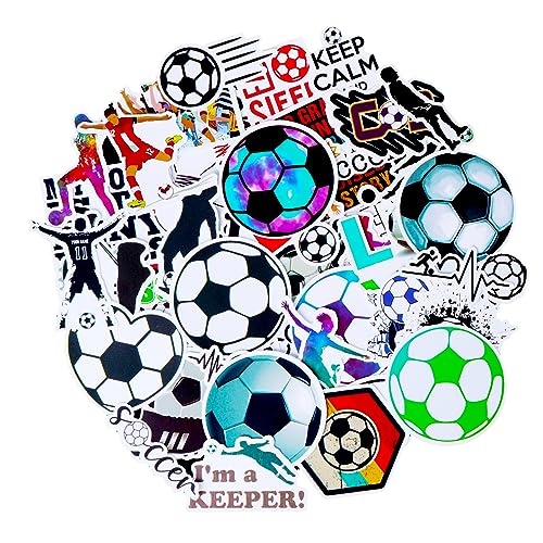 TIESOME Wasserdichte Fußball Aufkleber, Vinyl Fußball Sport Aufkleber Wasserflaschen Aufkleber ästhetisch trendige Aufkleber Fußball Geschenke für Laptop Computer Scrapbooking (50 Stück) von TIESOME