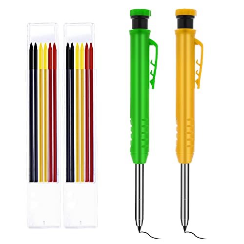 TIESOME Zimmermannsbleistifte,2pcs Solid Carpentry Automatic Pencils Set mit 12pcs Solid Carpenter Pencil Refills für Zeichnung Scribering Holzbearbeitung mit Minen Radiergummi Anspitzer von TIESOME