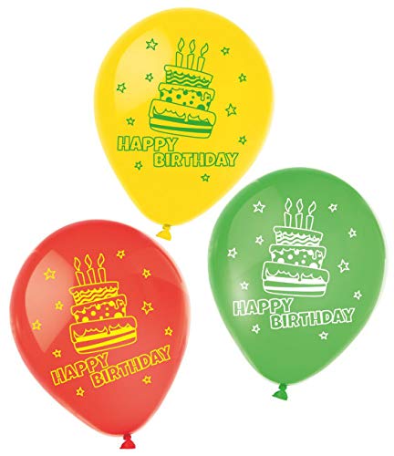 Amscan 450193 - 6 Latexballons Happy Birthday, Bedruckte Luftballons, Geburtstag, Kuchen, Heliumballons von amscan