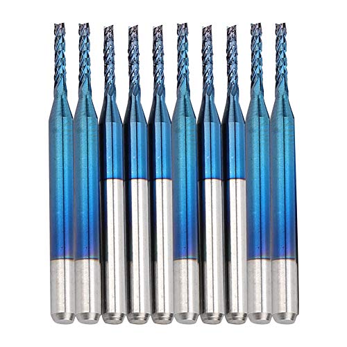 TIKATARER Hartmetall-Fräser-Schneidwerk-Set, 10 Stück Cnc-Router-Bits Set Blauer Mais-Endmühlen-Gravur-Bits 3,175mm Schaft, 1,5-1,9mm Blatt-PCB-CNC-Fräser Fräser für Holz-Kunststoff-Metall (1.6MM) von TIKATARER