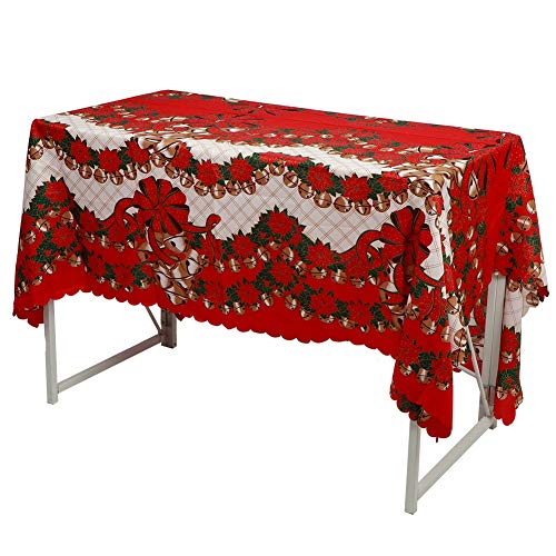 TIKATARER Weihnachten Tischdecke, Waschbarer Tisch Cover Rotes Tischdecke Polyester Druck Abendessen Weihnachts Tischtücher für Küchenparty Picknick -, 70.9x59.1in (F-Typ Bell) von TIKATARER